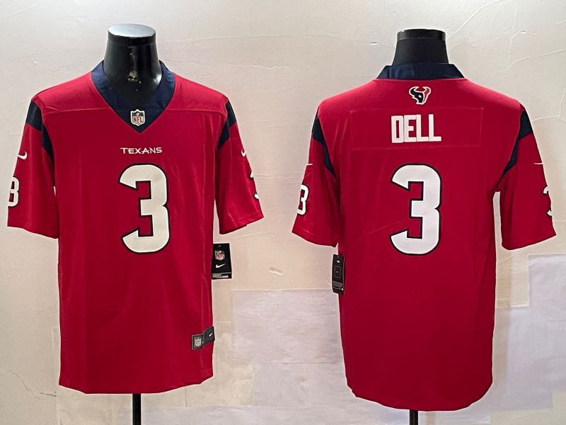 Men Houston Texans 3 Dell Red Second generation 2024 Nike Limited NFL Jersey style 0108